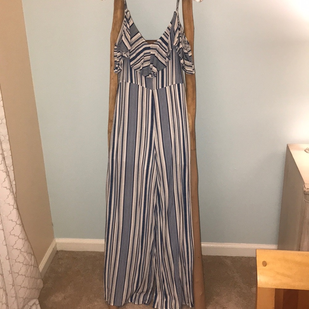 Striped Jumpsuit with white, light and dark blue